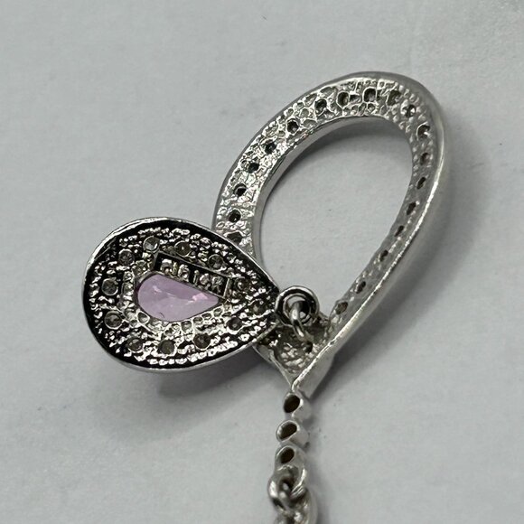 14k White Gold with .25ctw Pear Cut Pink Sapphire & Pave Diamond Dangle Earrings - Picture 2 of 7